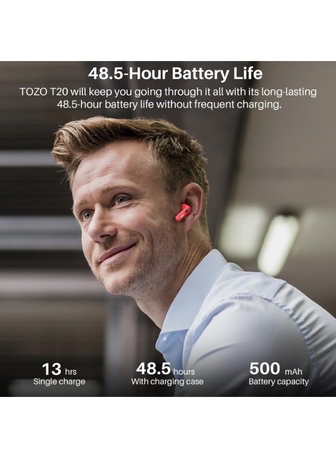 TOZO T20 Wireless Earbuds Bluetooth Headphones 48.5 Hrs Playtime with LED Digital Display, IPX8 Waterproof, Dual Mic Call Noise Cancelling 10mm Broad Range Speakers with Wireless Charging Case Red - Image 2